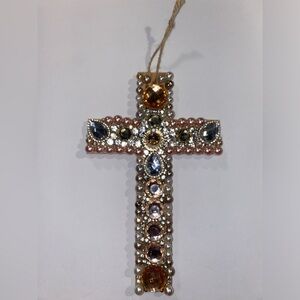 Colored Faux Pearls, stones & Rhinestones Artisanal Wood ✝️ w/Repurposed Jewelry